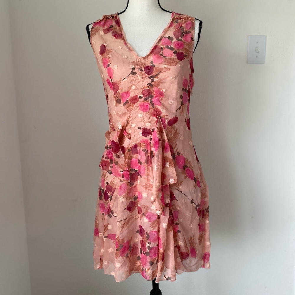 Juicy Couture Pink Floral Silk Sleeveless 2 PC W/ Slip Dress / Size 2